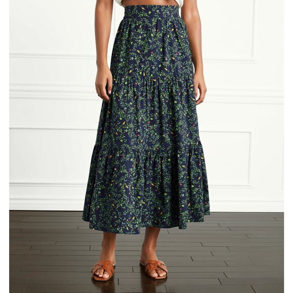 Hill House Home The Camilla Maxi Skirt S Midnight Garden Cotton Tiered - Picture 5 of 5